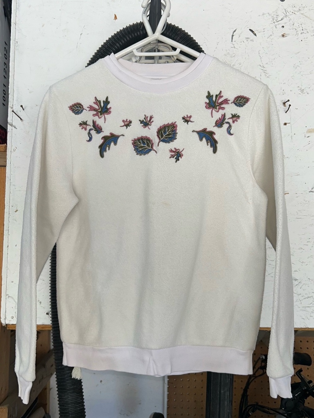 Women's Cream Crewneck Sweater with Floral Embroidery